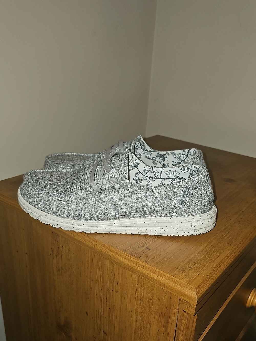 HEY DUDE Women's Casual Gray Lace-Up Slip-On Sneakers